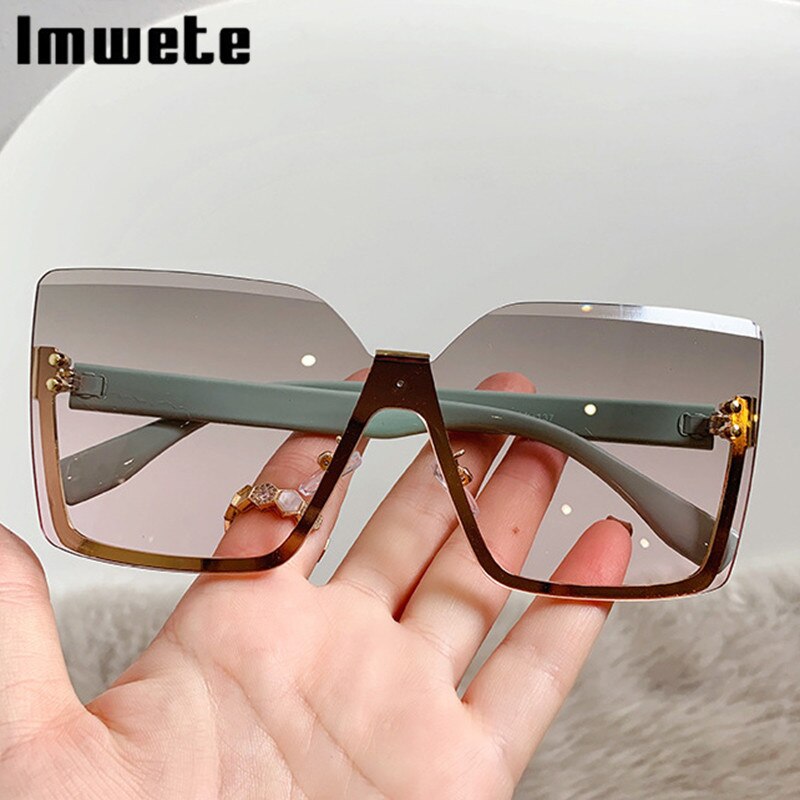 Gradient Rimless Square Sunglasses Women Luxury Brand Desiginer Vintage Green Pink Sun Glasses Ladies Shades Eyewear