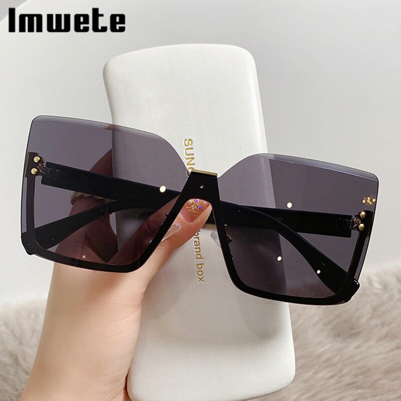 Gradient Rimless Square Sunglasses Women Luxury Brand Desiginer Vintage Green Pink Sun Glasses Ladies Shades Eyewear