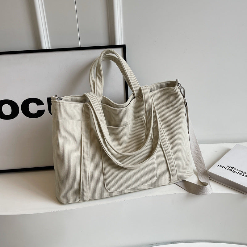 Crossbody Tote Bag in Corduroy, Large Capacity, Casual and Versatile, Shoulder Handbag for Fashionable Commuting