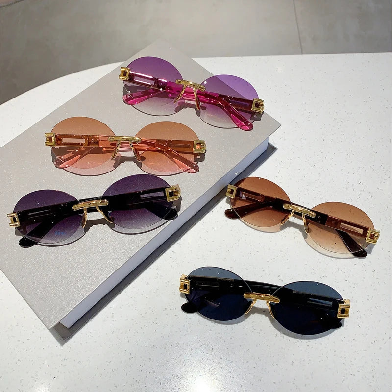 Frameless oval anti purple line sunglasses and sunglasses
