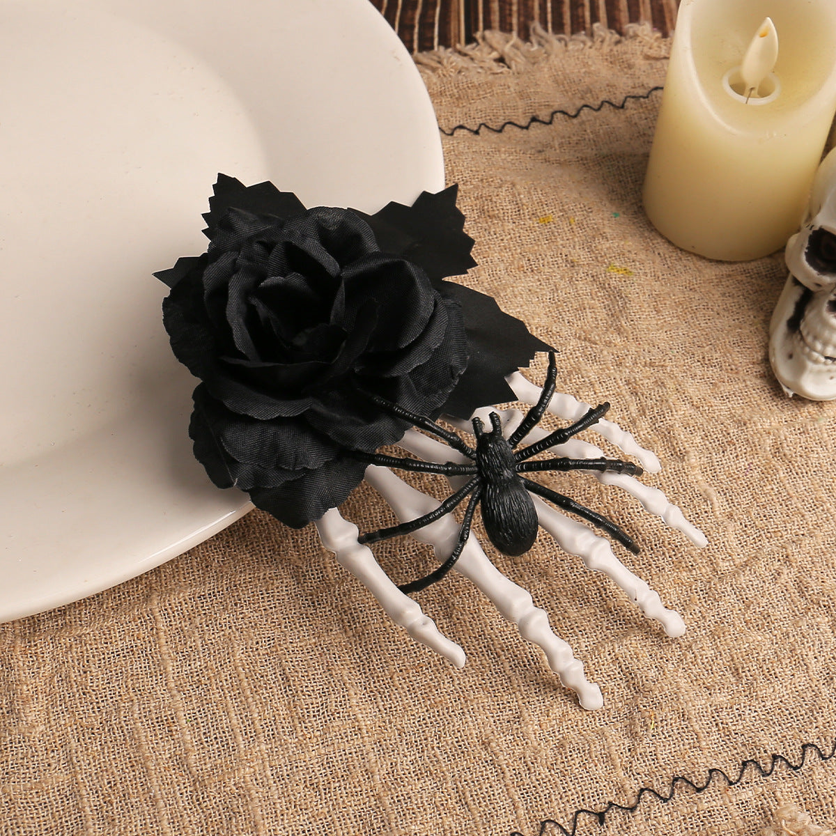 Halloween Ghost Hand Black Rose Spider Hair Clip, Skull Hand Hair Accessory, Horror Costume Party Decoration