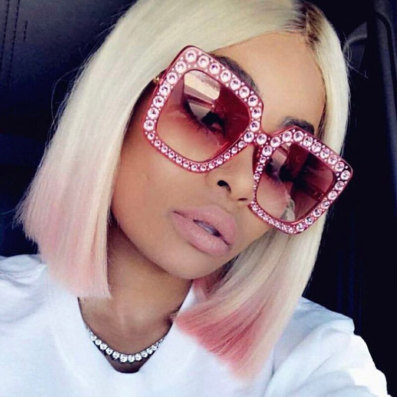 Vintage Oversized Square Colorful Diamond Sunglasses Women Big Frame Luxury Brand Crystal Sun Glasses Rhinestone Eyewear