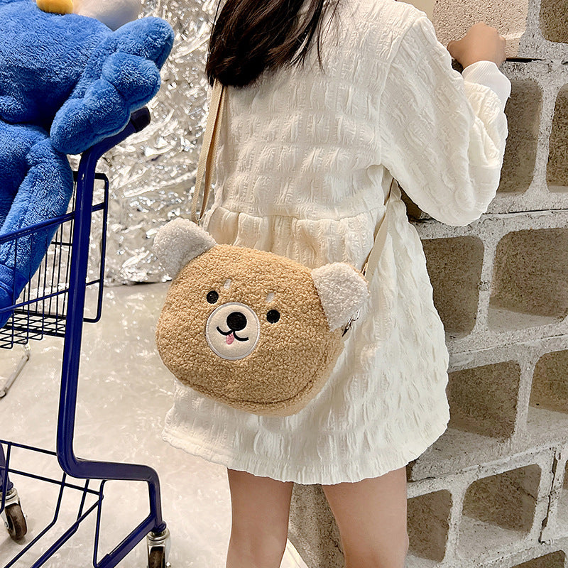 Sac rond brodé en peluche dessin animé en forme d'ours en peluche