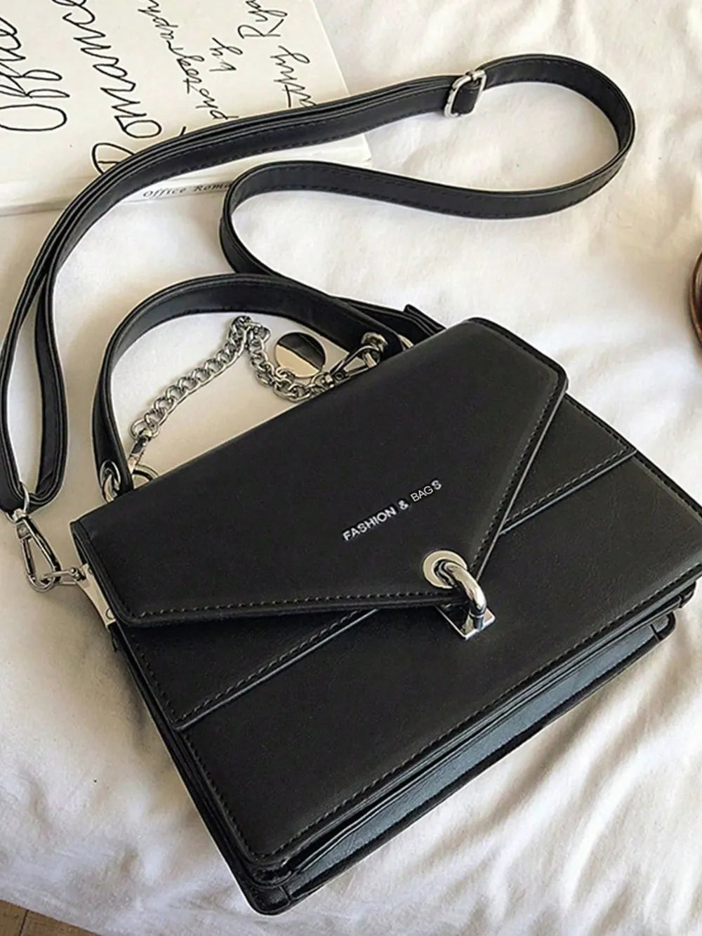 Sac à main en cuir PU avec bandoulière détachable en chaîne