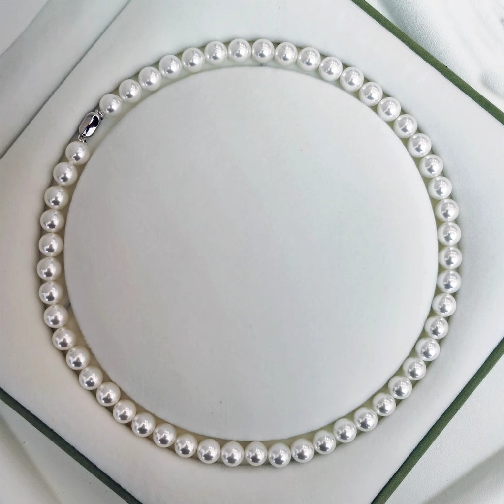 Genuine Australian luxurious hith quality Mother of Pearl Beaded Necklace 45cm, 925 Sterling Silver Lobster Clasp, Round High Luster Shell Pearl Choker Necklace for Women, Classic Elegant Wedding Daily Jewelry Gift, Available in 6mm/8mm/10mm/12mm Sizes