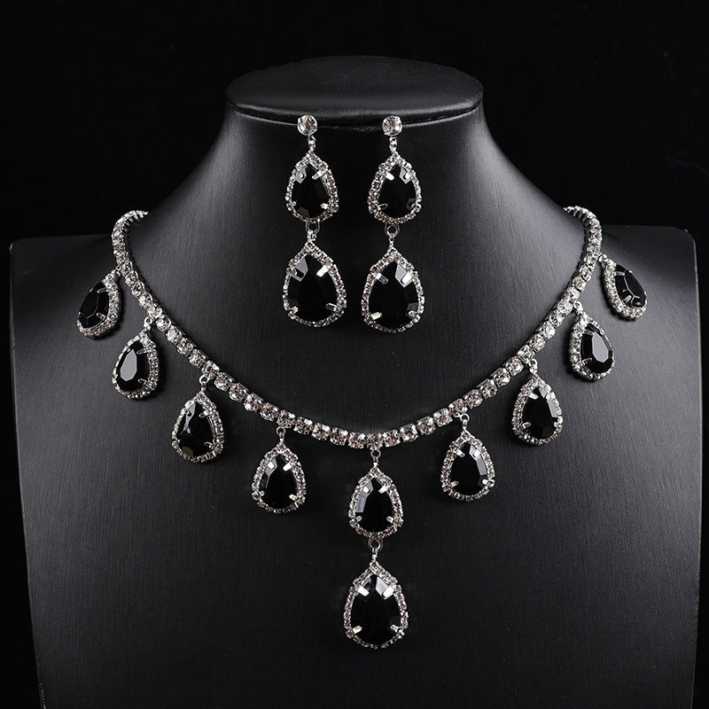Waterdrop Rhinestone Drop Necklace & Earring Jewelry Set