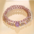 Double Layer Purple Cat’s Eye Beaded Stretch Bracelet, Natural Amethyst Focal Crystal Stackable Wrist Bracelet Dainty Feminine Jewelry for Women Daily Office Wear