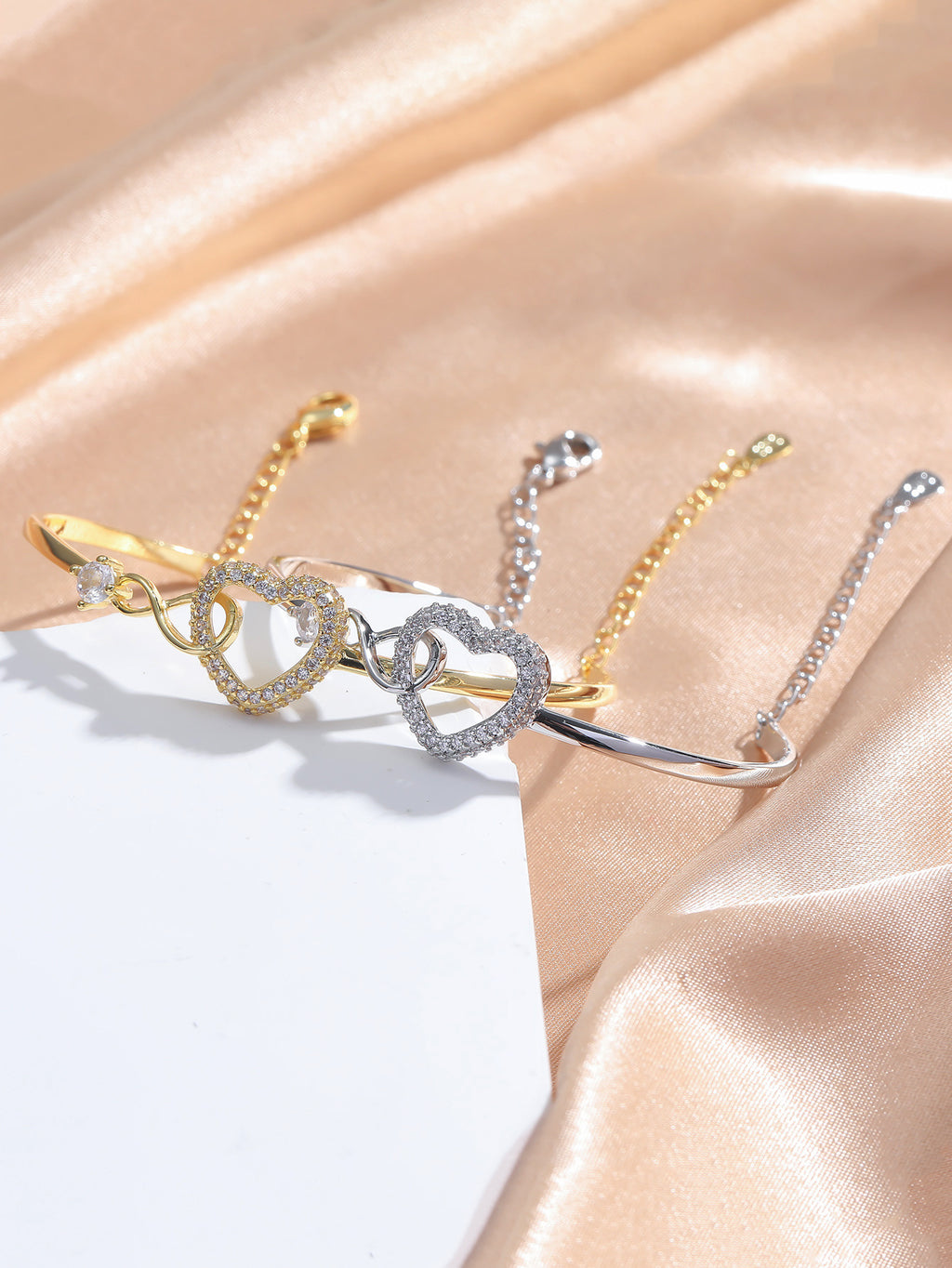 Infinity Interlocking Heart Bangle Bracelet Cubic Zirconia Hypoallergenic
