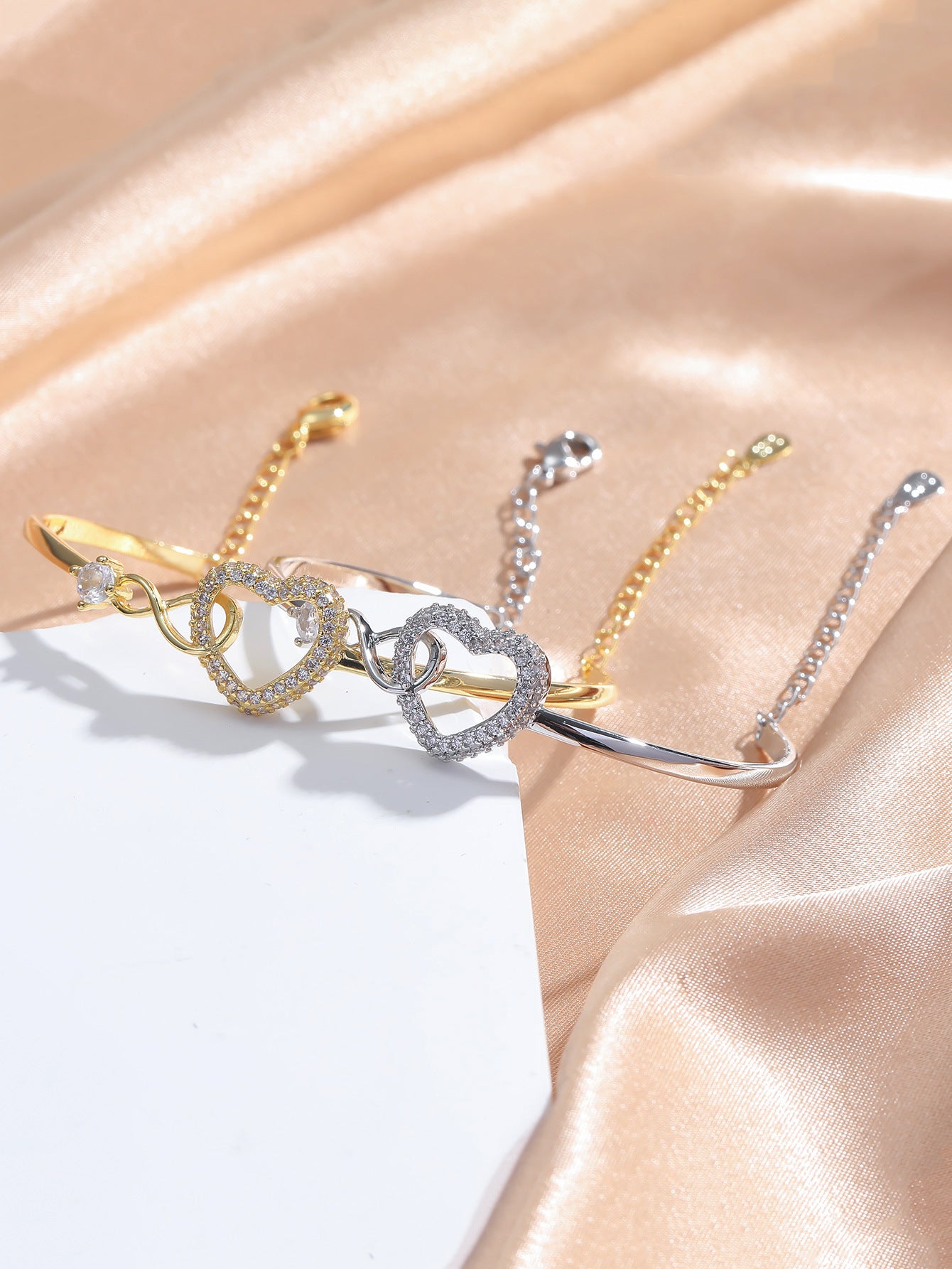 Infinity Interlocking Heart Bangle Bracelet Cubic Zirconia Hypoallergenic