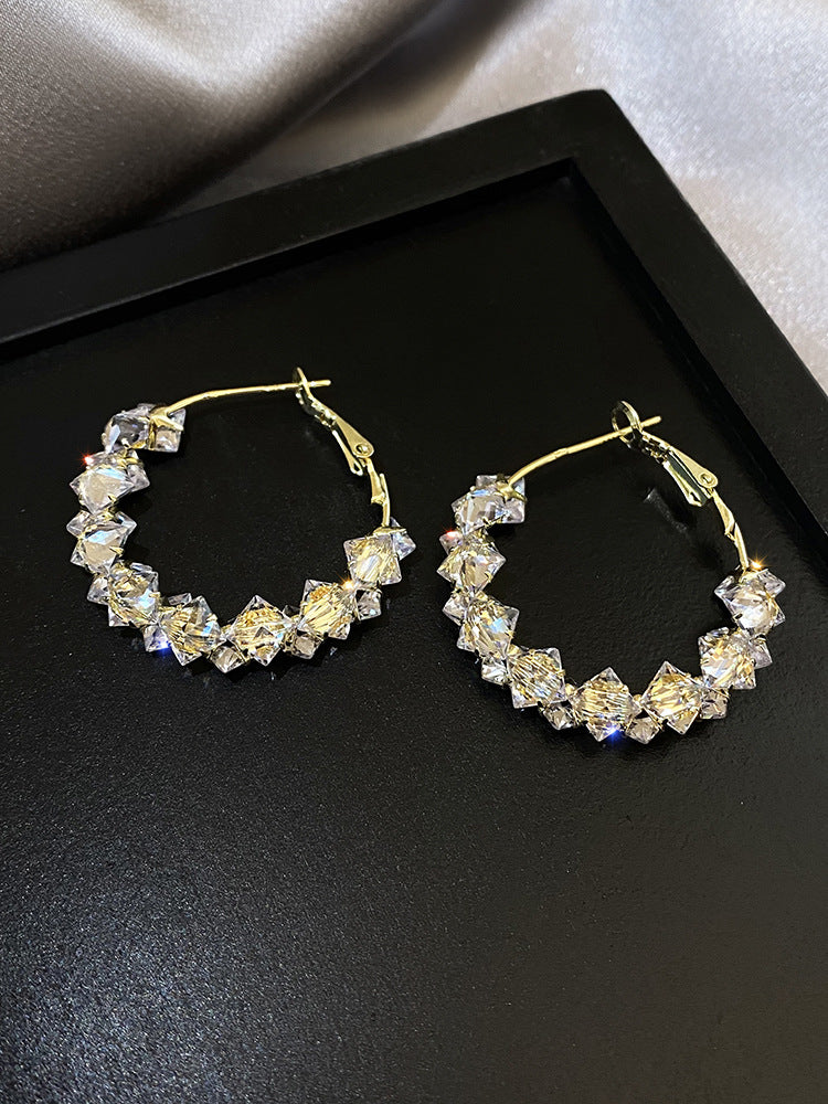 Dainty C-Shape Hoop Earrings, Full Paved Multi-Faceted Cubic Zirconia Crystal Oval Huggie Earrings Gold Plated Sparkly Statement Earrings for Women Wedding Party Dating