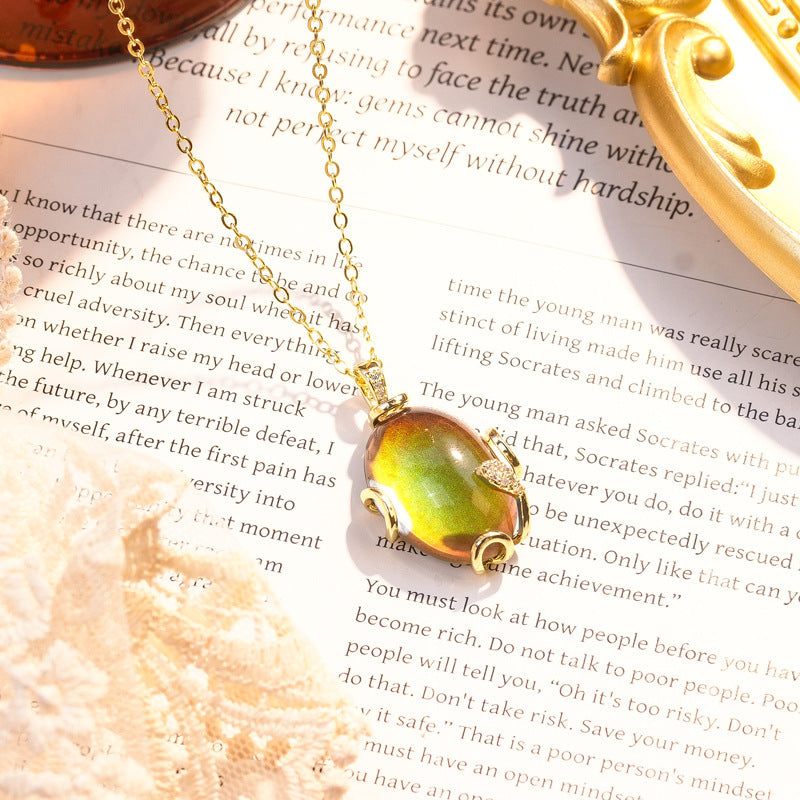 Thermochromic Temperature Sensitive Color Shift Gem Jewelry Kit Oval Mood Stone Drop Earring Adjustable Band Ring Chain Necklace