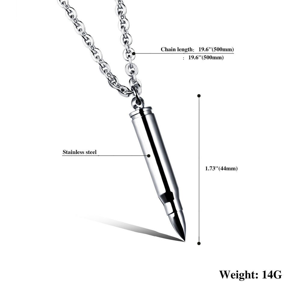 Men Bullet Urn Pendant Stainless Steel Necklace 50cm Rolo Chain 3 Colors Silver Gold Black Punk Hip Hop Unisex Jewelry