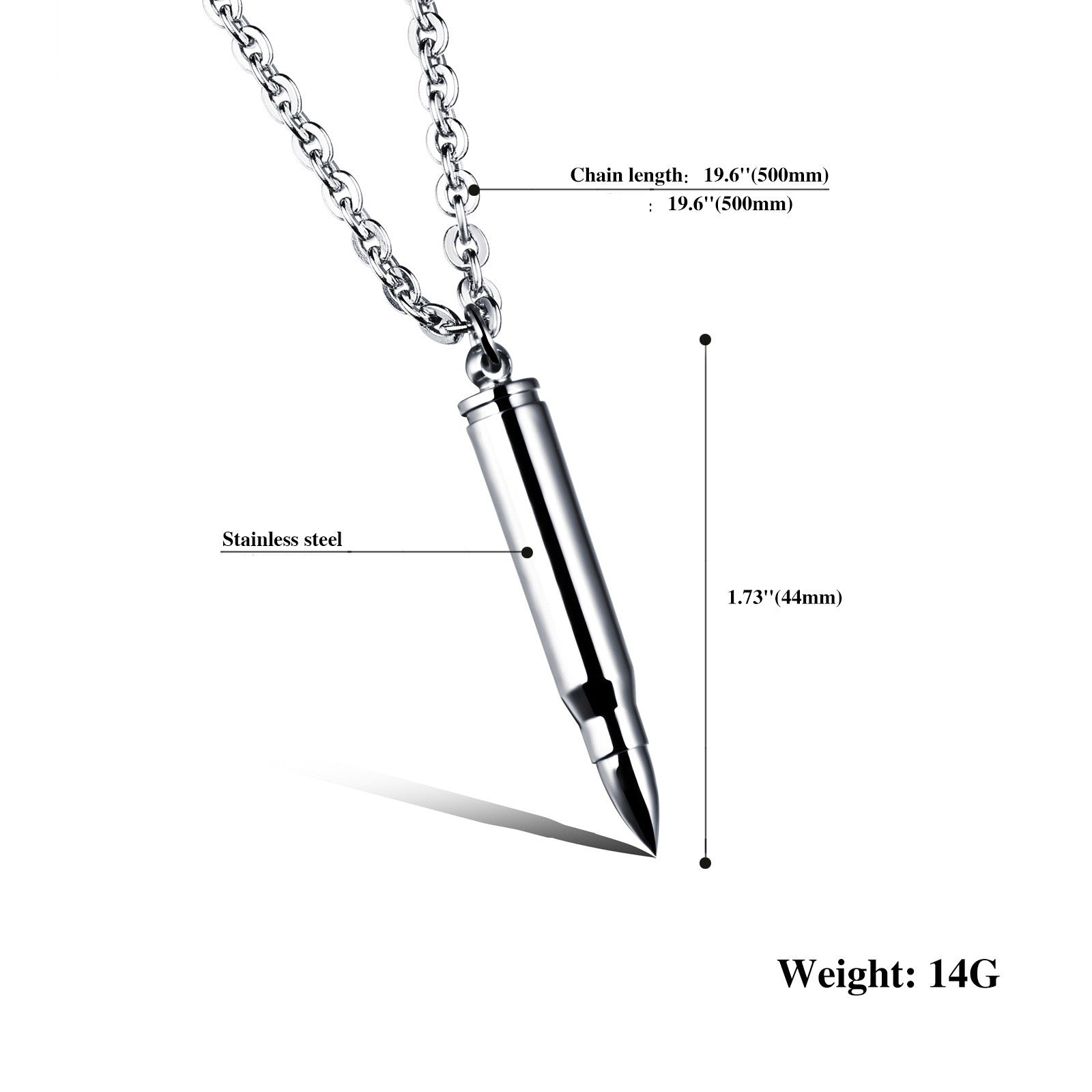 Men Bullet Urn Pendant Stainless Steel Necklace 50cm Rolo Chain 3 Colors Silver Gold Black Punk Hip Hop Unisex Jewelry