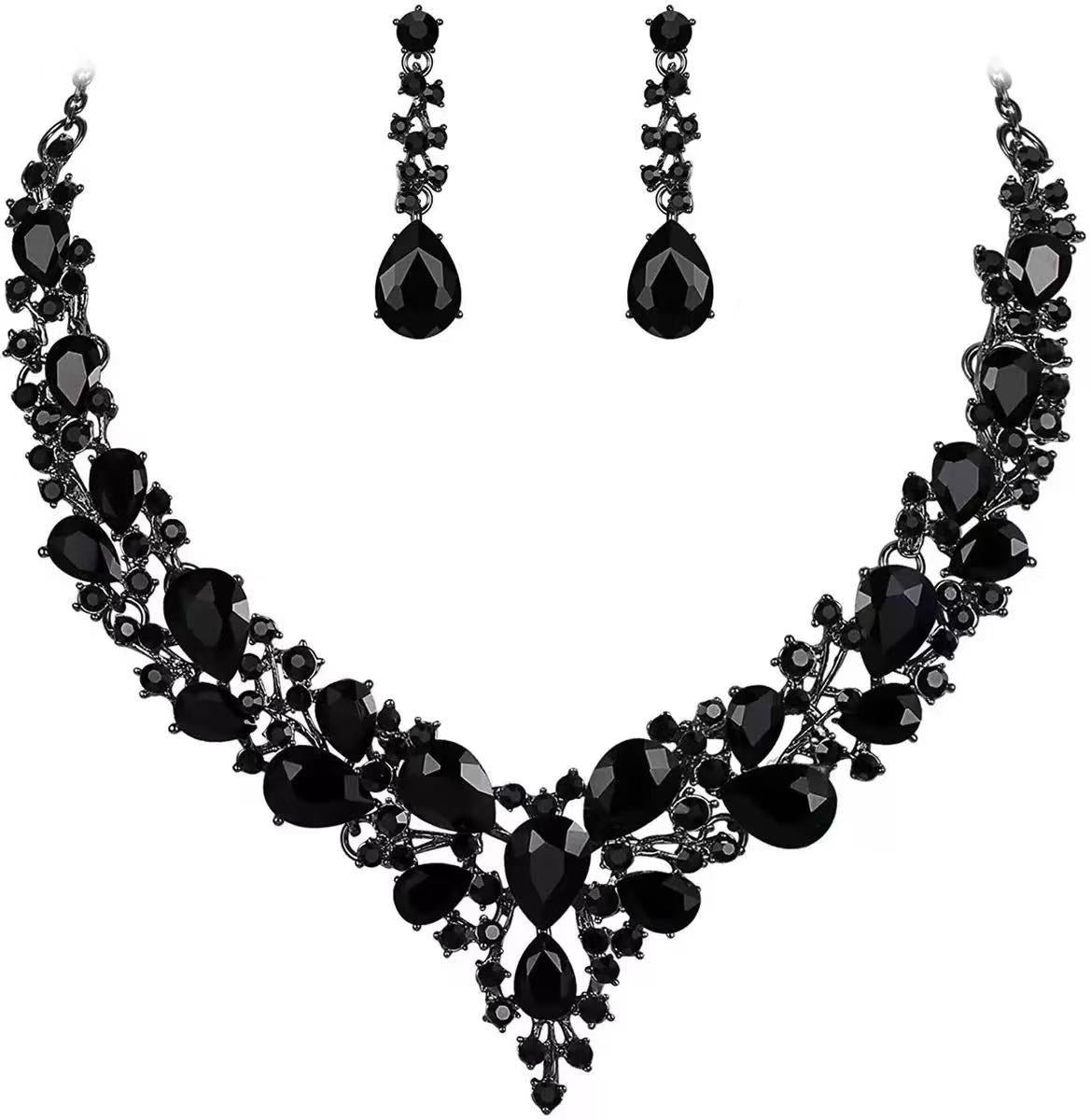 Crystal Statement Necklace & Earrings Set, 50+5cm Adjustable Chain