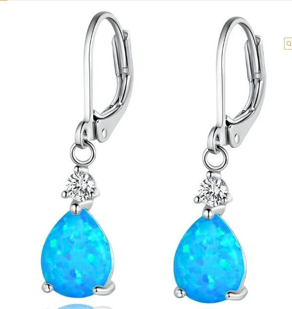 Teardrop Opal Drop Earrings, Leverback Dangle Earrings