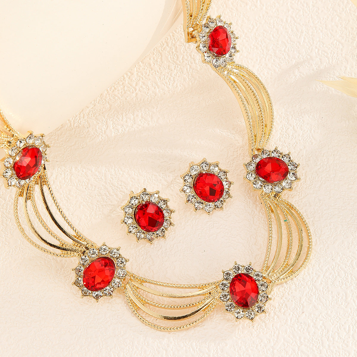 Vintage Wing Shape Multicolor Crystal Necklace & Earring Jewelry Set
