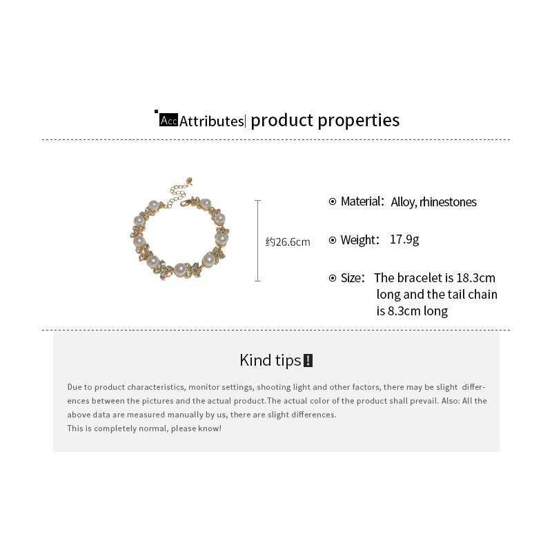Gold Plated Alloy Pearl Rhinestone Jewelry Set, French Floral Crystal Round Pearl Necklace Bracelet Drop Earrings Matching Set For Women Wedding Party