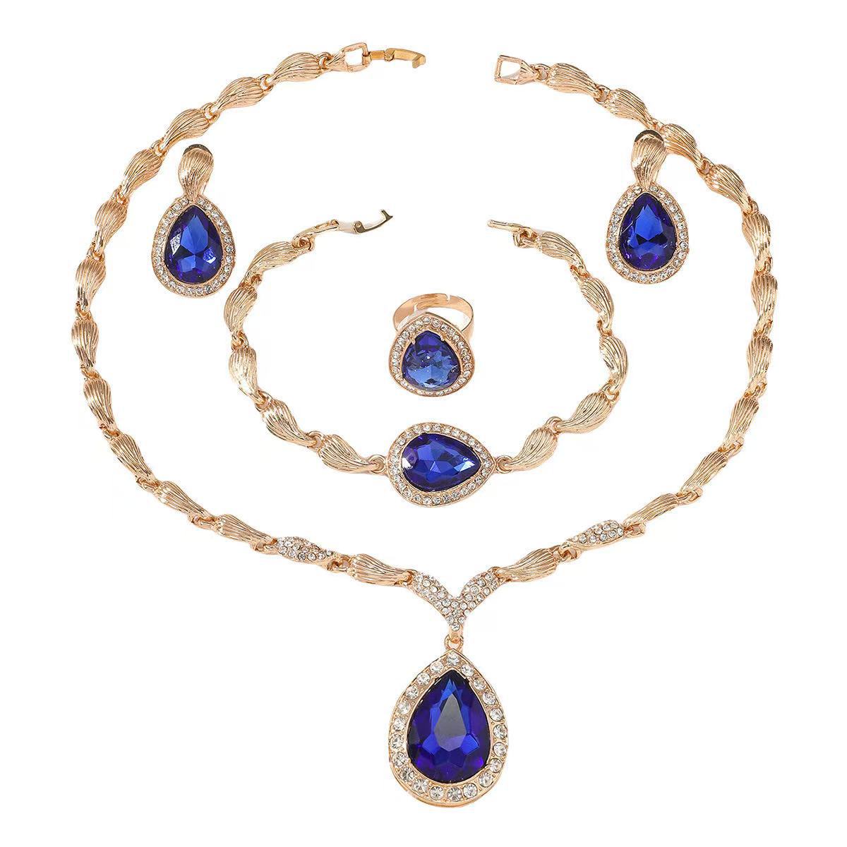 Teardrop Crystal Jewelry Set: Necklace, Earrings, Bracelet & Ring (6 Colors)