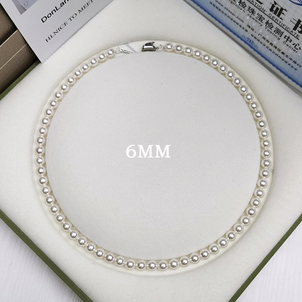 Genuine Australian luxurious hith quality Mother of Pearl Beaded Necklace 45cm, 925 Sterling Silver Lobster Clasp, Round High Luster Shell Pearl Choker Necklace for Women, Classic Elegant Wedding Daily Jewelry Gift, Available in 6mm/8mm/10mm/12mm Sizes