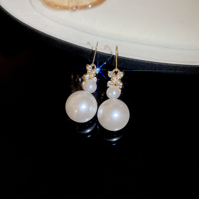 Gold Plated Alloy Pearl Rhinestone Jewelry Set, French Floral Crystal Round Pearl Necklace Bracelet Drop Earrings Matching Set For Women Wedding Party