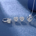 Heart Cut Moissanite Jewelry Set Adjustable Ring Stud Earrings Pendant Necklace Silver Plated Love Wedding Gift For Women