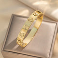 18K Gold Plated Stainless Steel Clover Bangle Bracelet, Tarnish Resistant Enamel Five Leaf Flower Hinged Bangle Stackable Jewelry For Women