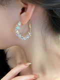 Dainty C-Shape Hoop Earrings, Full Paved Multi-Faceted Cubic Zirconia Crystal Oval Huggie Earrings Gold Plated Sparkly Statement Earrings for Women Wedding Party Dating