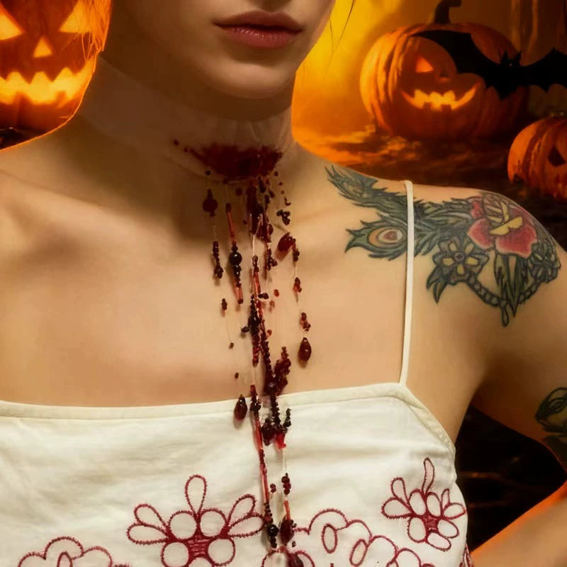 Gothic Blood Red Waterfall Tassel Choker, Vampire Beaded Drop Necklace, Dark Halloween Costume Accessory, Black Red Teardrop Crystal Fringe Choker for Cosplay Party