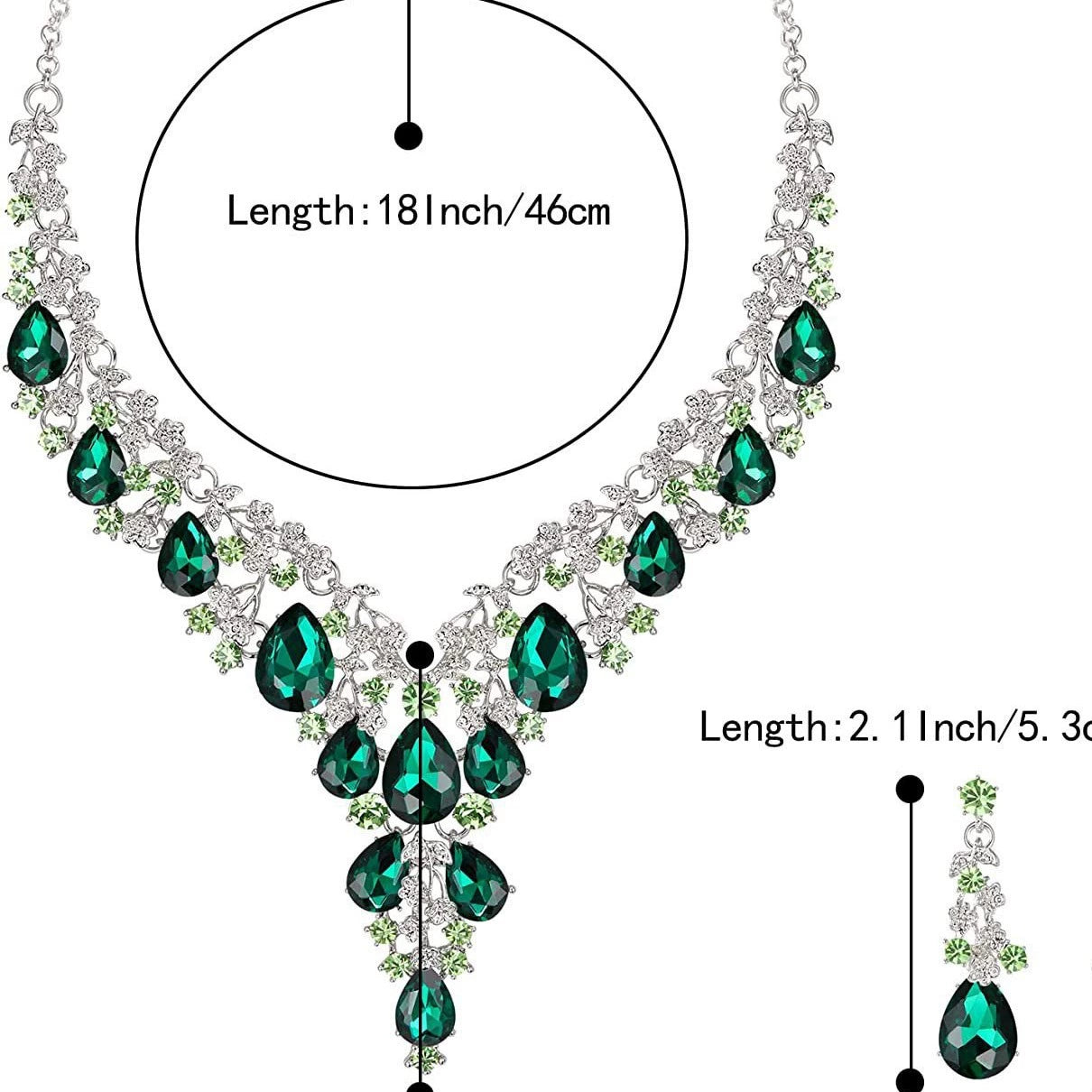 Teardrop Crystal Statement Necklace & Earrings Set, Adjustable Chain
