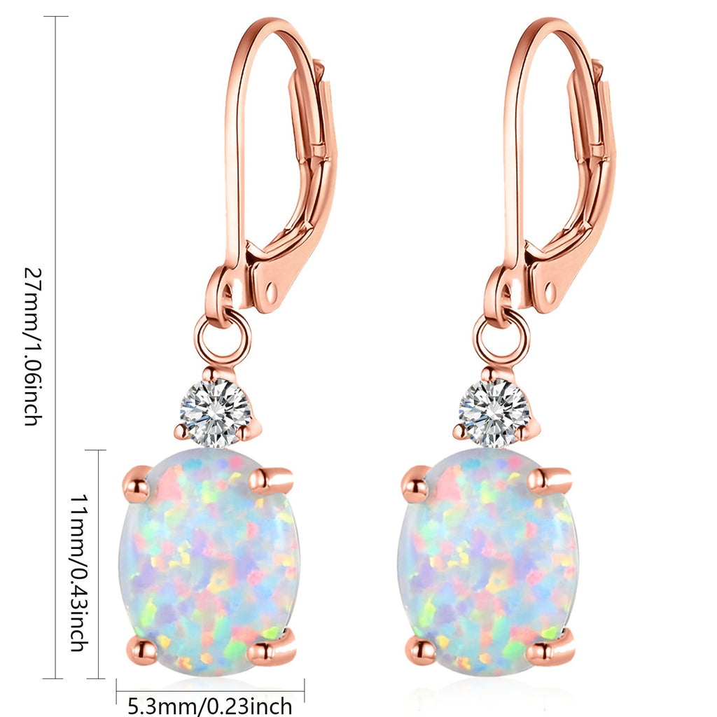 Oval Opal Leverback Drop Earrings, Silver & Rose Gold Plated