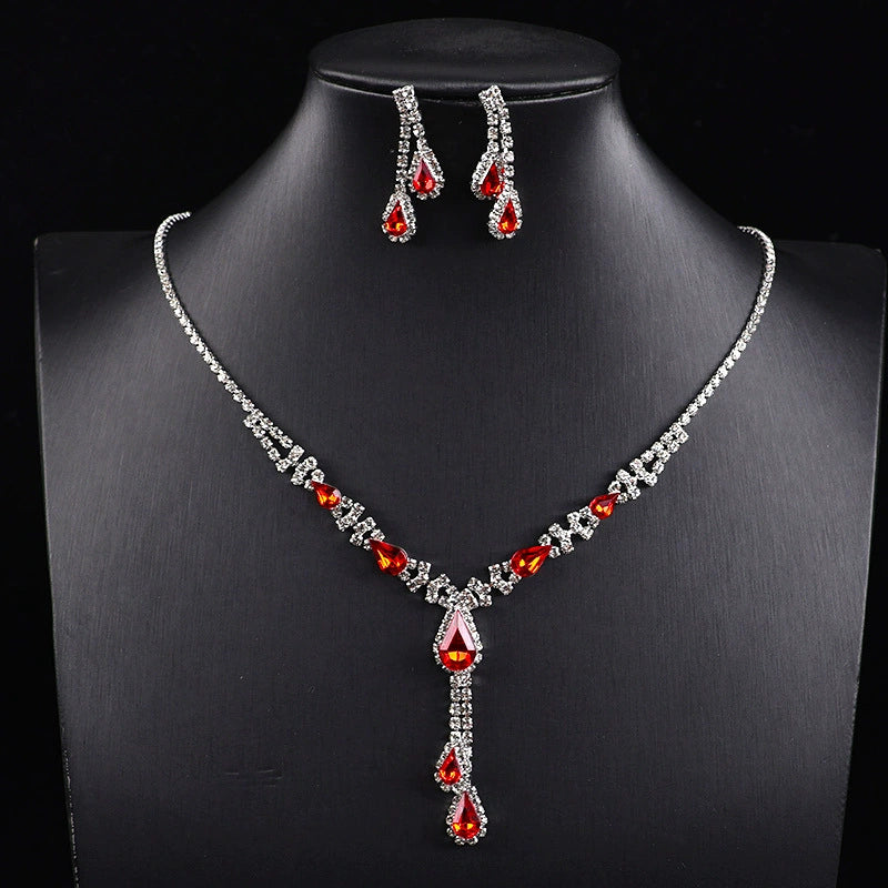 Waterdrop Tassel Crystal Necklace Earring Jewelry Set