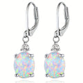 Oval Opal Leverback Drop Earrings, Silver & Rose Gold Plated