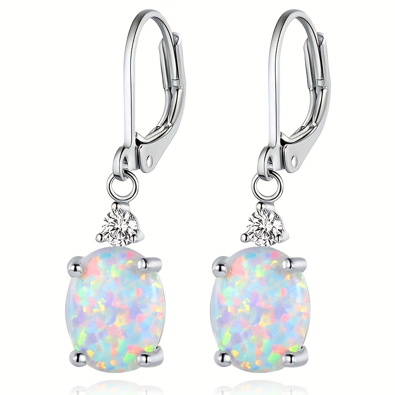 Oval Opal Leverback Drop Earrings, Silver & Rose Gold Plated
