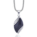 Unisex Titanium Steel Leaf Pendant Necklace Natural Blue Sandstone & Black Onyx Box Chain Men Women Jewelry