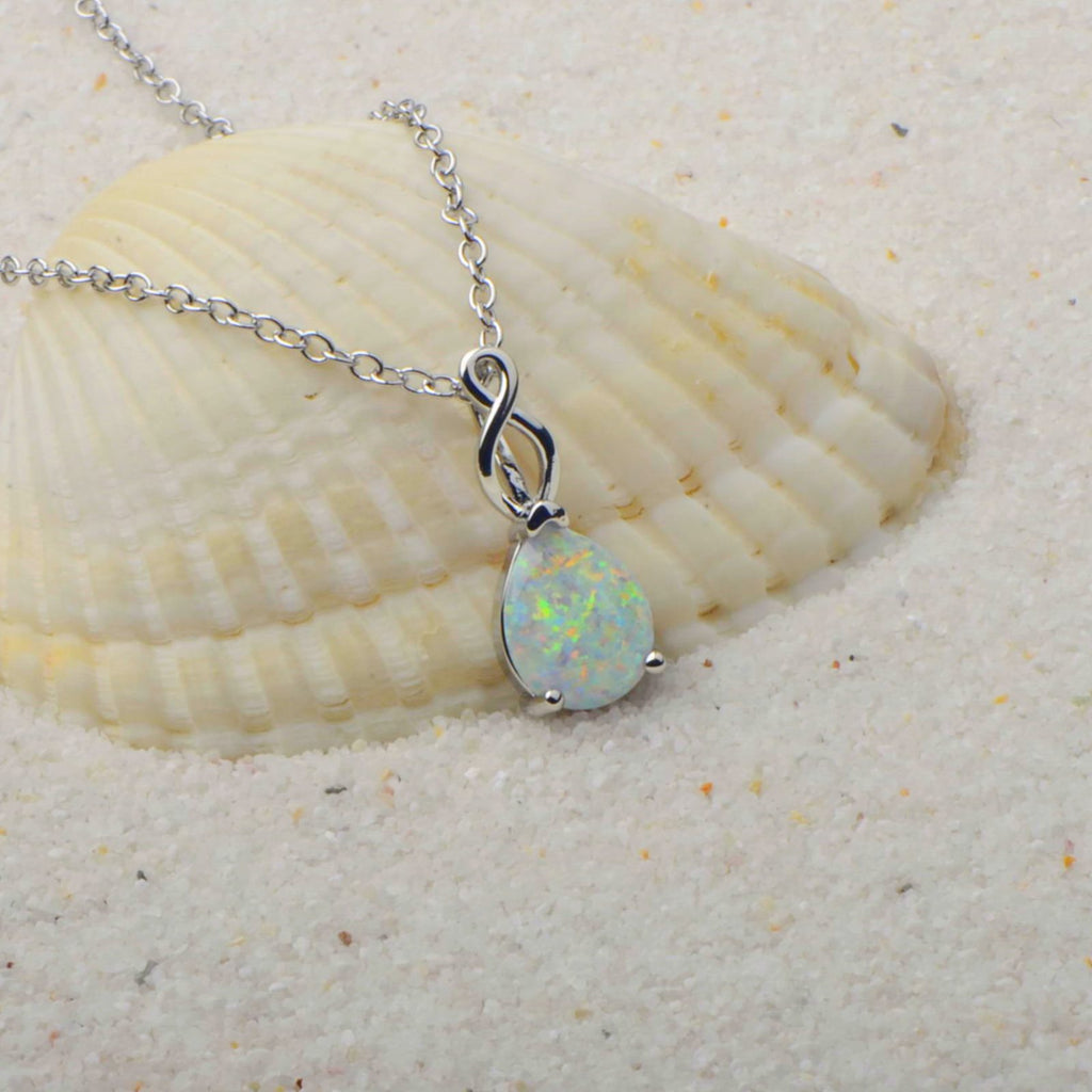 Teardrop Opal Infinity Twist Pendant Necklace