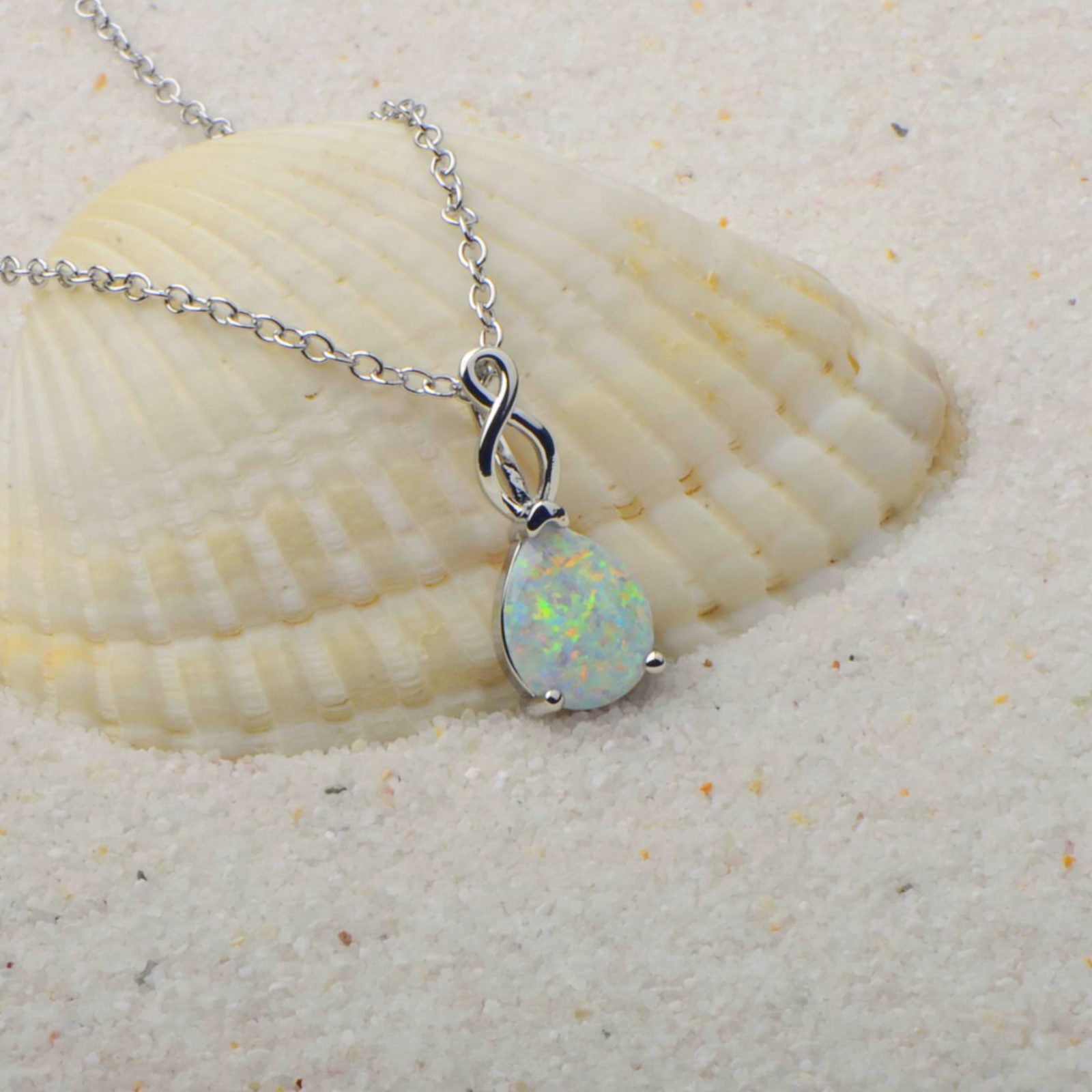 Teardrop Opal Infinity Twist Pendant Necklace