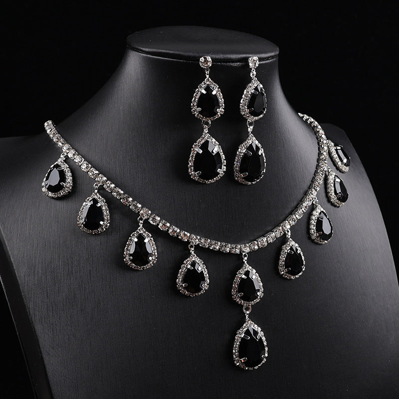 Waterdrop Rhinestone Drop Necklace & Earring Jewelry Set