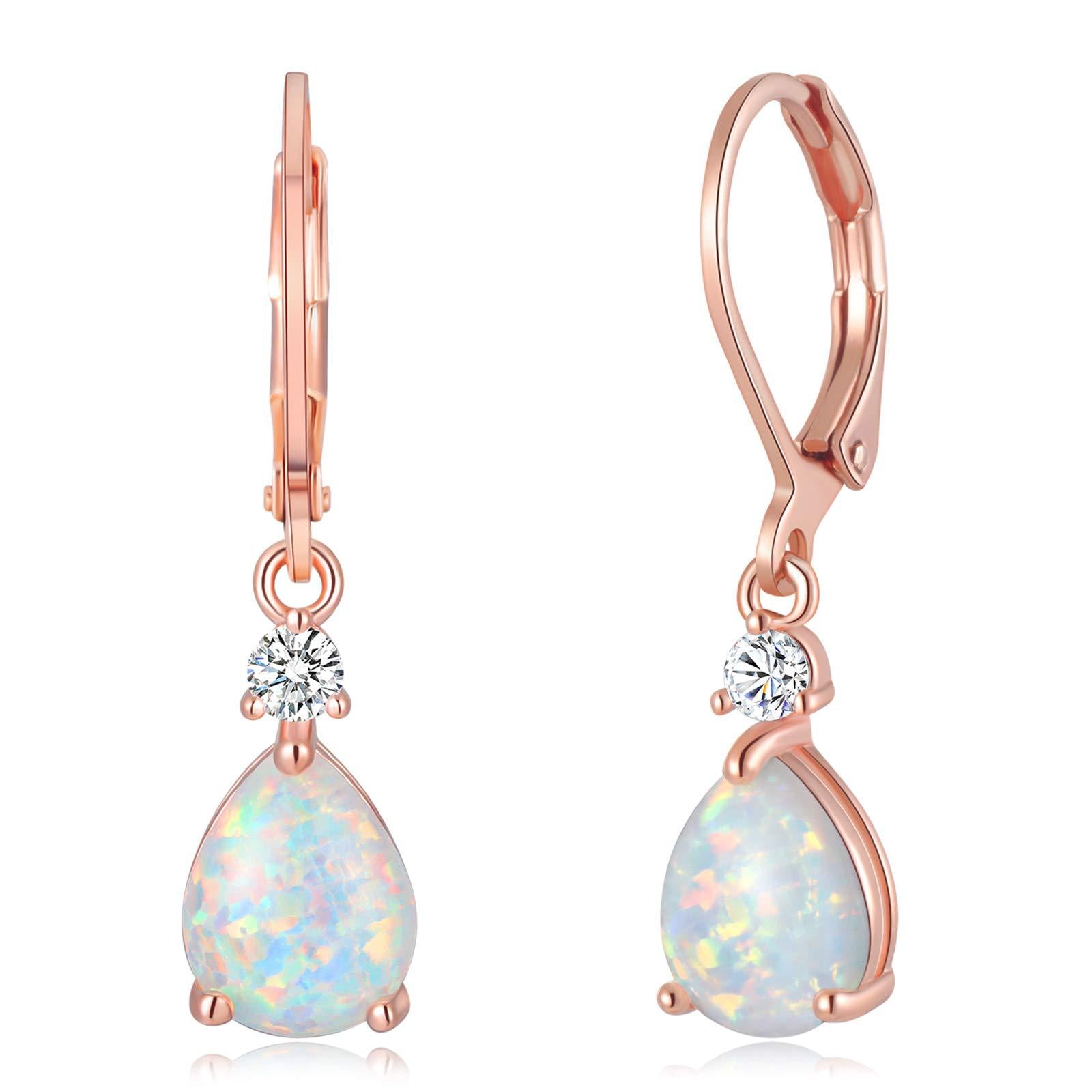 Teardrop Opal Drop Earrings, Leverback Dangle Earrings