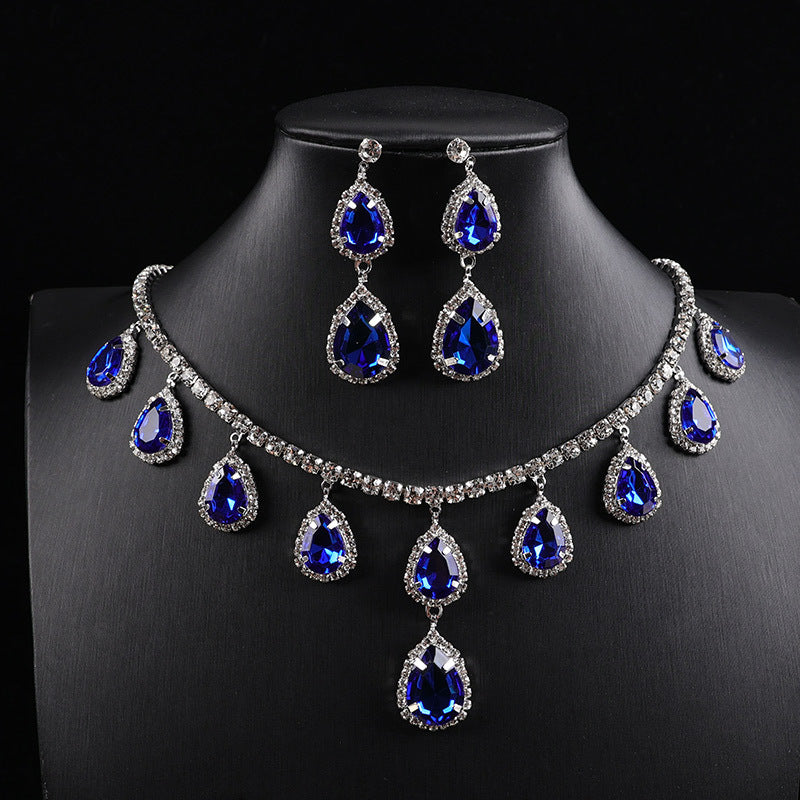 Waterdrop Rhinestone Drop Necklace & Earring Jewelry Set