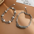 2 Styles S925 Sterling Silver Vintage Bracelet Set, Polished Heart Twisted Link Chain & Textured Coil Tassel Rectangular Paperclip Wrist Chain Adjustable Extension Jewelry for Women