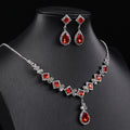 Teardrop Crystal Rhinestone Jewelry Set, Square Cut Gem Necklace & Drop Earrings Wedding Formal Jewelry