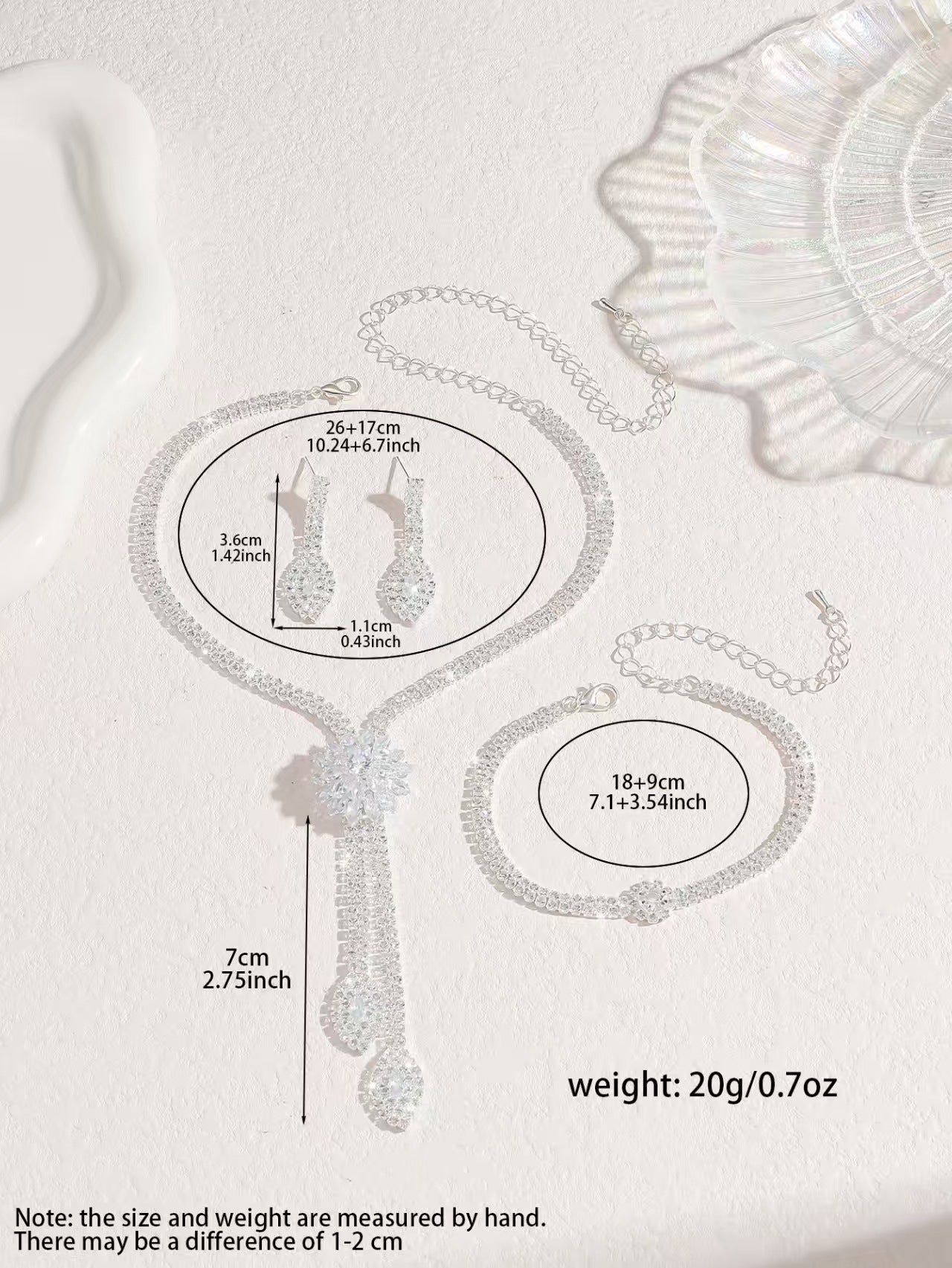 Floral Full Zircon Jewelry Set, Tassel Necklace+Bracelet+Earrings Hypoallergenic Formal Accessory