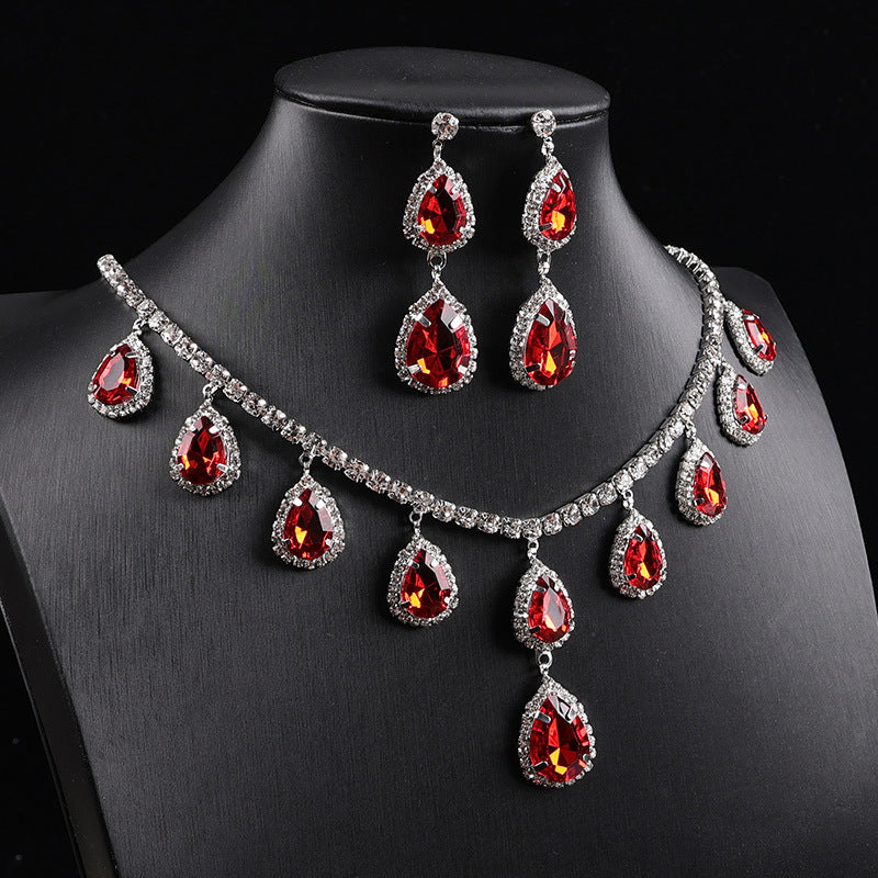 Waterdrop Rhinestone Drop Necklace & Earring Jewelry Set