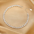 S925 Sterling Silver Double Layer Bracelet, Sparkling Starry Sky Rice Bead Two-Strand Dainty Stack Wrist Chain with Adjustable Extension Chain for Women Minimalist Daily Jewelry