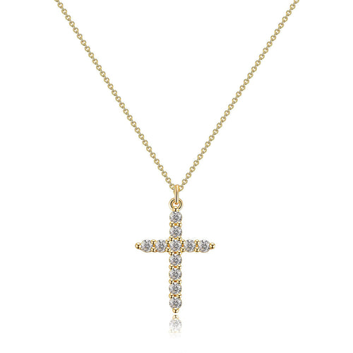 18K Gold Plated Rotatable Crown Cross Pendant Necklace, Stainless Steel Full Paved Cubic Zirconia Adjustable Chain 45+5cm