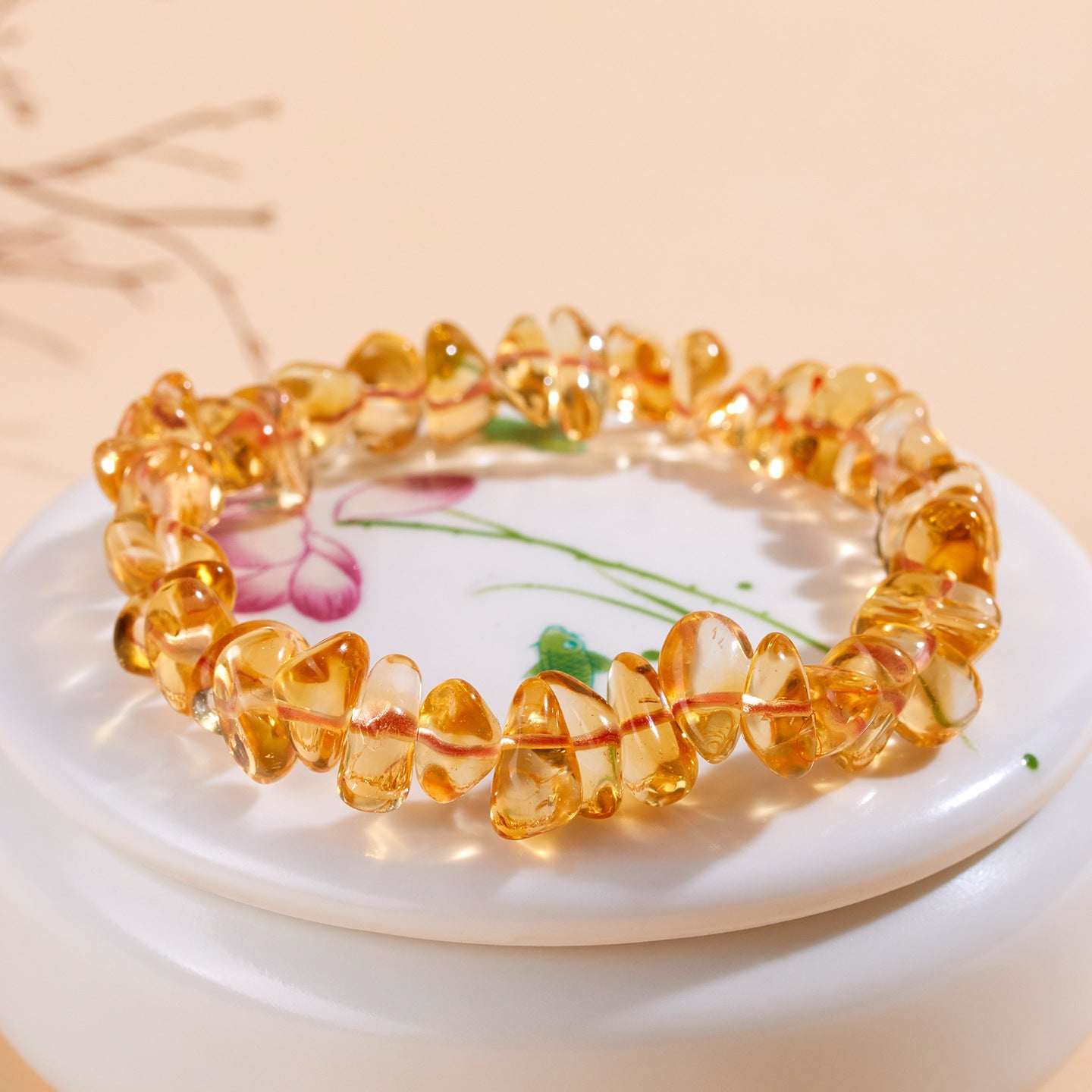 Natural Citrine Tumbled Chip Bead Stretch Bracelet, Irregular Freeform Yellow Crystal Single Strand Bracelet for Wealth Luck Energy Healing, Women Casual Jewelry Gift, Weight 18–22g
