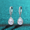 Pear Teardrop Cubic Zirconia Halo Huggie Drop Earrings Silver Tone Bridal Wedding Dangle Jewelry For Women