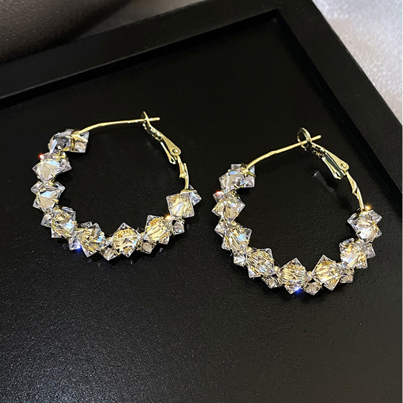 Dainty C-Shape Hoop Earrings, Full Paved Multi-Faceted Cubic Zirconia Crystal Oval Huggie Earrings Gold Plated Sparkly Statement Earrings for Women Wedding Party Dating