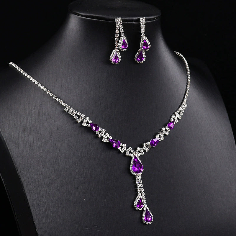 Waterdrop Tassel Crystal Necklace Earring Jewelry Set