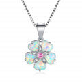Collar colgante ópalo floral con circonita cúbica rosa central